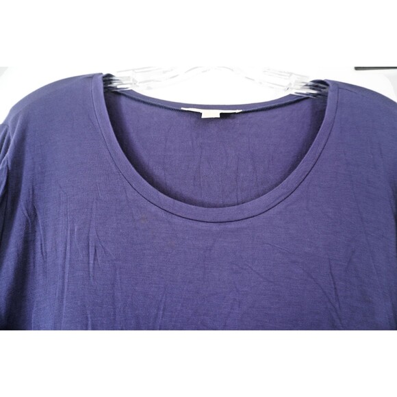 Michael Kors Size 2X Navy Blue Mixed Media Tiered Chiffon Hem Blouse Logo Charm - Picture 5 of 10